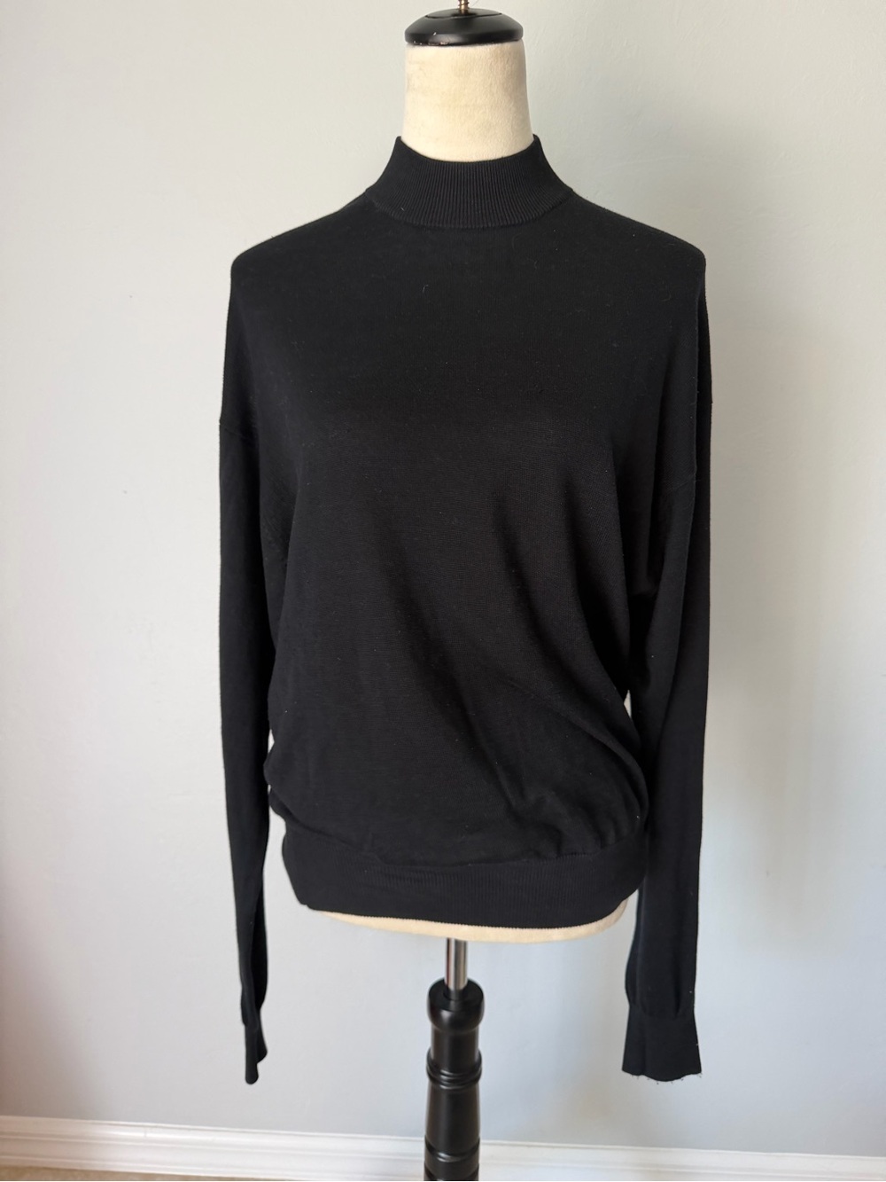 Baracuta Women’s Black Silk Cotton Blend Mock Neck Sweater Size Large